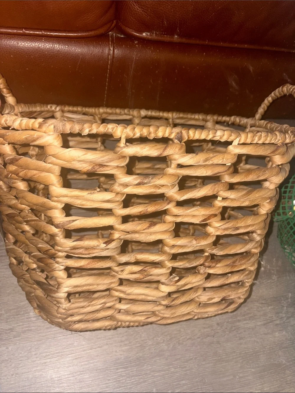 NWT<~’Natural Woven Storage Basket with Handles- Home Accents